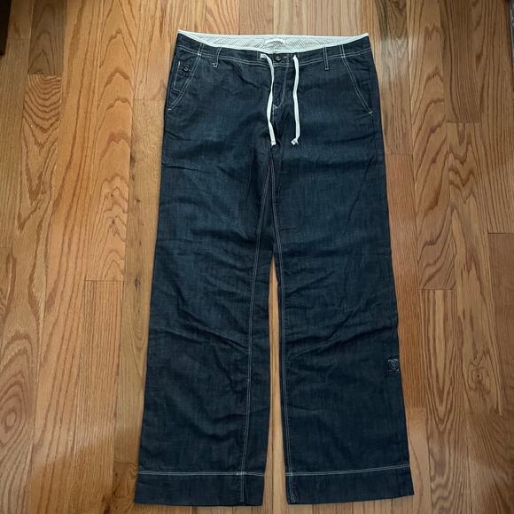 Gap Wide Leg Denim Trousers Womens Size 12 Blue Business Casual Roll Tab Basic - Picture 1 of 9